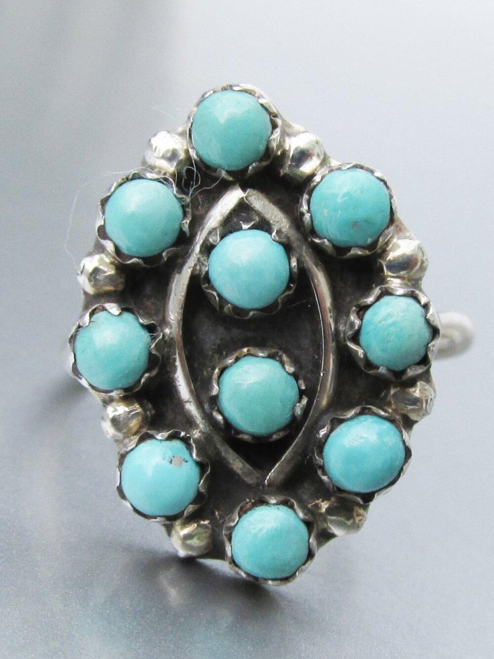 Vintage Zuni Petit Point Sterling Silver Turquoise Southwestern Tribal Ring Sz 6
